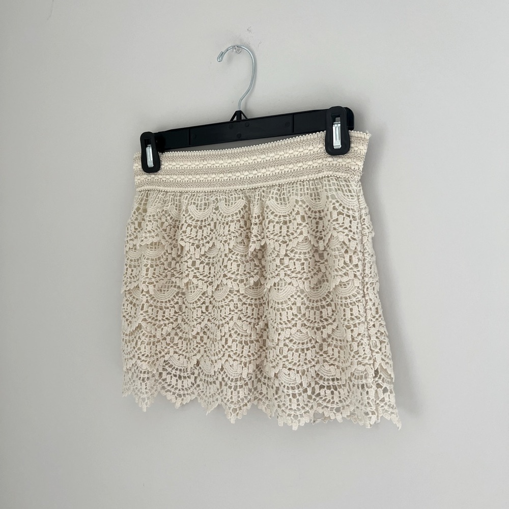 Crochet cream mini skirt S